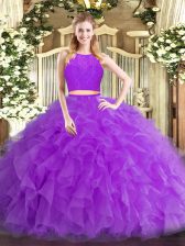 Dynamic Eggplant Purple Zipper 15 Quinceanera Dress Ruffles Sleeveless Floor Length