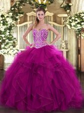  Sweetheart Sleeveless Lace Up Quinceanera Gown Fuchsia Organza