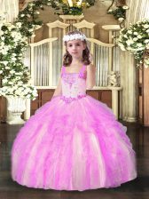  Beading and Ruffles Evening Gowns Lilac Lace Up Sleeveless Floor Length