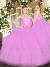 Ideal Lilac Sleeveless Beading and Ruffled Layers Floor Length Ball Gown Prom Dress