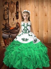  Turquoise Organza Lace Up Pageant Dresses Sleeveless Floor Length Embroidery and Ruffles