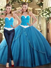  Teal Sweetheart Lace Up Beading Sweet 16 Dresses Sleeveless