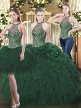  Organza Sleeveless Floor Length Quinceanera Dresses and Beading and Ruffles
