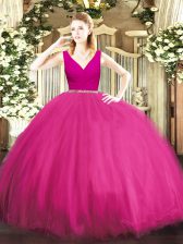  V-neck Sleeveless Tulle Sweet 16 Quinceanera Dress Beading Zipper