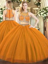 Artistic Rust Red Sleeveless Beading Floor Length Vestidos de Quinceanera