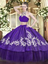 Clearance Purple Sleeveless Floor Length Beading and Appliques Backless Quinceanera Gowns
