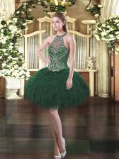  Mini Length Ball Gowns Sleeveless Dark Green Dress for Prom Lace Up