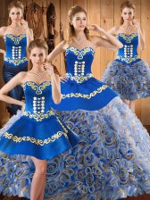 Deluxe Satin and Fabric With Rolling Flowers Sleeveless With Train Quinceanera Gowns Sweep Train and Embroidery