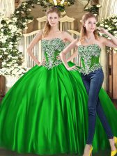 Custom Design Green Two Pieces Sweetheart Sleeveless Organza Floor Length Lace Up Beading and Ruffles Quinceanera Gowns