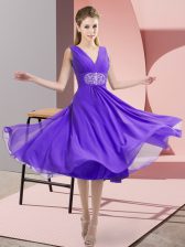  Sleeveless Knee Length Beading Side Zipper Vestidos de Damas with Lavender