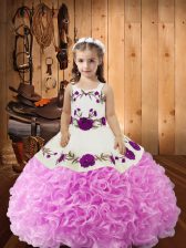  Lilac Sleeveless Floor Length Embroidery and Ruffles Lace Up Winning Pageant Gowns