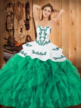  Floor Length Turquoise 15th Birthday Dress Strapless Sleeveless Lace Up