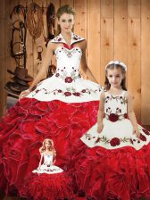 Clearance Red Sleeveless Embroidery and Ruffles Floor Length Ball Gown Prom Dress