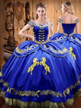  Floor Length Royal Blue Sweet 16 Dress Satin and Organza Sleeveless Beading and Embroidery