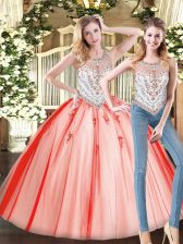 Colorful Red Tulle Zipper Sweet 16 Dress Sleeveless Floor Length Beading