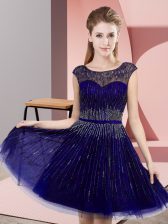 Pretty Purple Scoop Neckline Beading Sleeveless Backless
