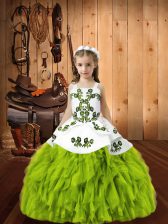  Organza Straps Sleeveless Lace Up Beading and Embroidery Little Girls Pageant Gowns in Yellow Green