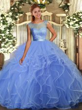  Lavender Ball Gowns Ruffles Quinceanera Dresses Backless Organza Sleeveless Floor Length