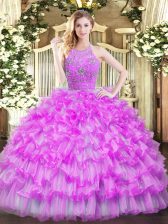 Dynamic Lilac Zipper Halter Top Beading and Ruffled Layers Sweet 16 Dress Tulle Sleeveless
