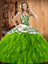Wonderful Sleeveless Lace Up Floor Length Embroidery and Ruffles 15 Quinceanera Dress