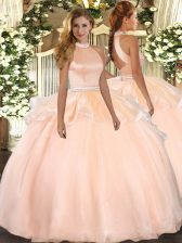 Glamorous Tulle Sleeveless Floor Length Vestidos de Quinceanera and Beading and Ruffles