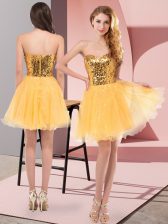  Gold A-line Tulle Sweetheart Sleeveless Sequins Mini Length Zipper 