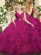 Nice Beading Sweet 16 Dress Fuchsia Backless Sleeveless Floor Length