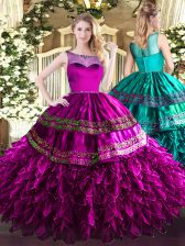 High End Beading and Ruffles Quinceanera Gown Fuchsia Zipper Sleeveless Floor Length