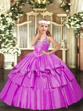 Inexpensive Lilac Sleeveless Organza Lace Up Pageant Dress for Womens for Party and Quinceanera