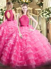 Adorable Floor Length Ball Gowns Sleeveless Hot Pink Sweet 16 Quinceanera Dress Zipper