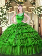 Glittering Sleeveless Floor Length Beading and Ruffled Layers Side Zipper Sweet 16 Dresses