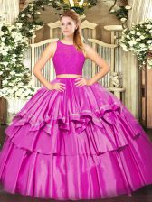 Simple Tulle Sleeveless Floor Length Quinceanera Dresses and Ruffled Layers