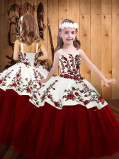 Dazzling Straps Sleeveless Tulle Girls Pageant Dresses Embroidery Lace Up