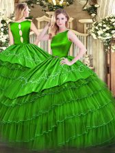  Green Sleeveless Organza Clasp Handle Ball Gown Prom Dress for Military Ball and Sweet 16 and Quinceanera