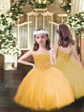 Latest Spaghetti Straps Sleeveless Tulle Girls Pageant Dresses Beading Lace Up