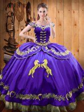Best Off The Shoulder Sleeveless Lace Up Sweet 16 Dress Eggplant Purple Satin and Organza