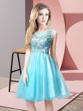  Beading Prom Dress Aqua Blue Zipper Sleeveless Knee Length