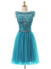  Tulle Bateau Sleeveless Zipper Beading in Teal 