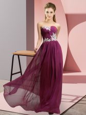 Hot Sale Dark Purple Empire Chiffon Sweetheart Sleeveless Appliques Floor Length Lace Up Prom Dresses