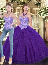 Fabulous Tulle Sweetheart Sleeveless Lace Up Beading Quince Ball Gowns in Purple