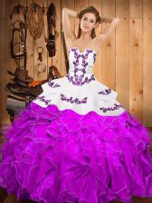Exceptional Sleeveless Embroidery and Ruffles Lace Up Sweet 16 Dress