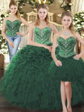 Charming Sweetheart Sleeveless Tulle 15 Quinceanera Dress Beading and Ruffles Lace Up