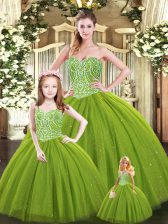 Sexy Olive Green Sleeveless Beading Floor Length Quinceanera Dress