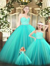 Fashion Turquoise Quinceanera Gown Military Ball and Sweet 16 and Quinceanera with Beading and Lace Sweetheart Sleeveless Zipper