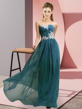 Hot Selling Sweetheart Sleeveless Lace Up Prom Dress Teal Chiffon