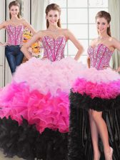  Organza Sleeveless Floor Length 15 Quinceanera Dress and Beading and Ruffles