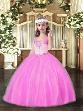 Custom Made Straps Sleeveless Tulle Pageant Dress Wholesale Beading Lace Up