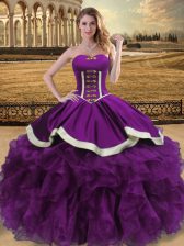 Admirable Ball Gowns 15 Quinceanera Dress Eggplant Purple Sweetheart Organza Sleeveless Floor Length Lace Up