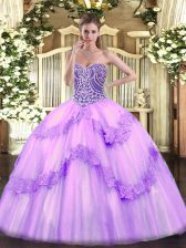  Floor Length Lavender Quinceanera Dresses Tulle Sleeveless Beading and Appliques