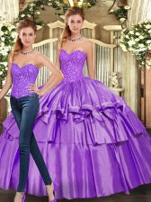 Cute Eggplant Purple Quinceanera Gown Military Ball and Sweet 16 and Quinceanera with Beading and Ruffled Layers Sweetheart Sleeveless Lace Up